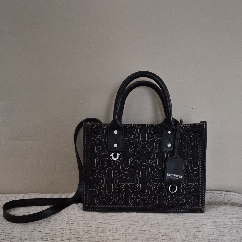 True Religion Black Embroidered Satchel